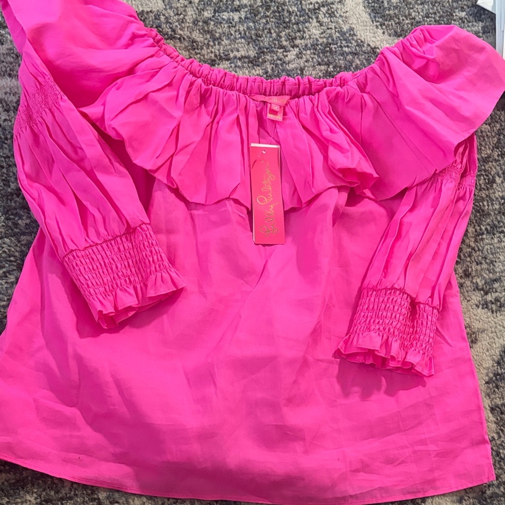 Lilly Pulitzer Vibrant Pink Ruffle Blouse
